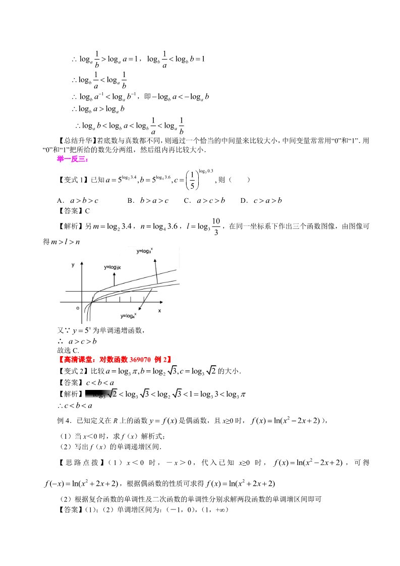 高中数学必修一知识讲解_对数函数及其性质_提高第5页