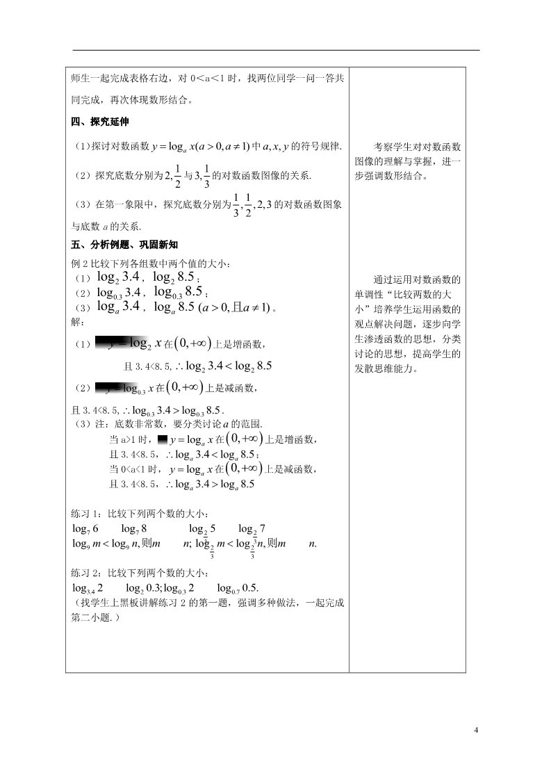 高中数学必修一2.2.2 对数函数及其性质教案1 新人教A版必修1第4页