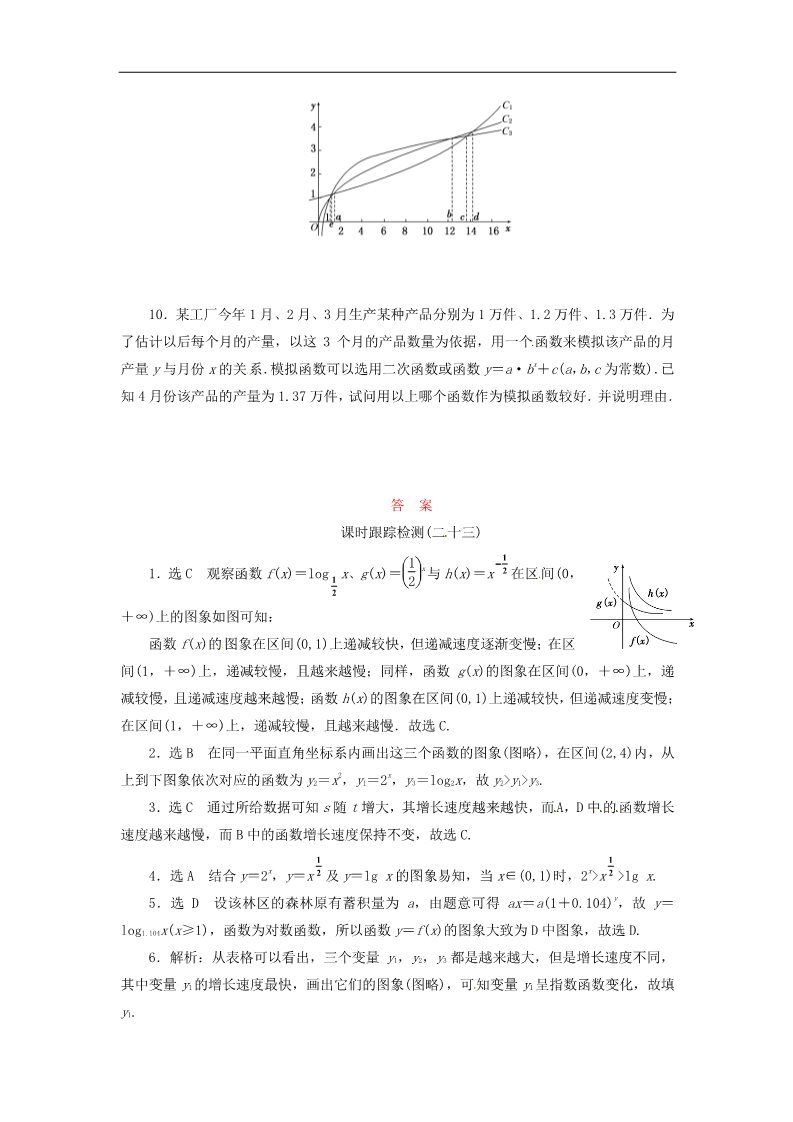 高中数学必修一高中数学 3.2.1几类不同增长的函数模型课时跟踪检测 新人教A版必修1第3页