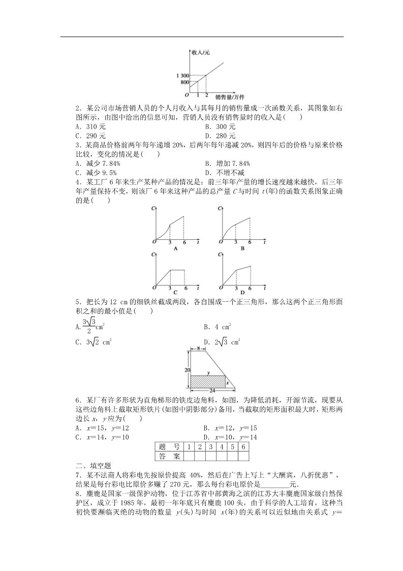 高中数学必修一高中数学 3.2.2函数模型的应用实例课时作业 新人教A版必修1第2页