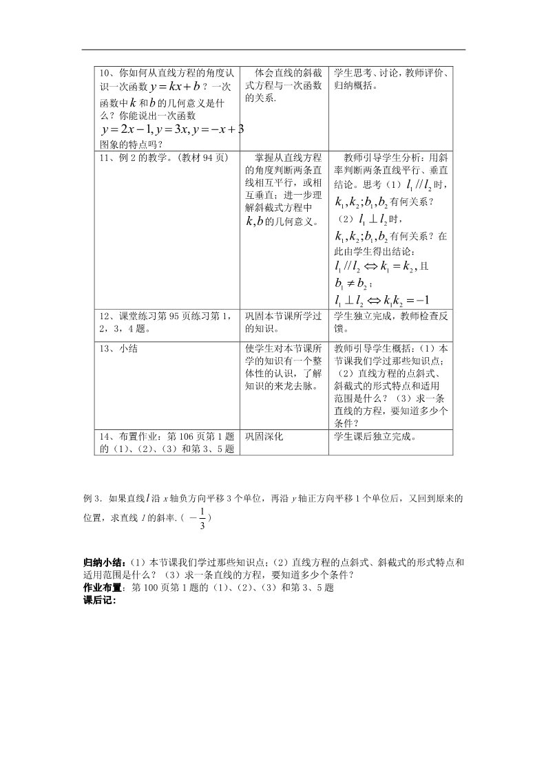 高中数学 必修二3.2.1直线的点斜式、斜截式方程教案 新人教A版必修2第3页