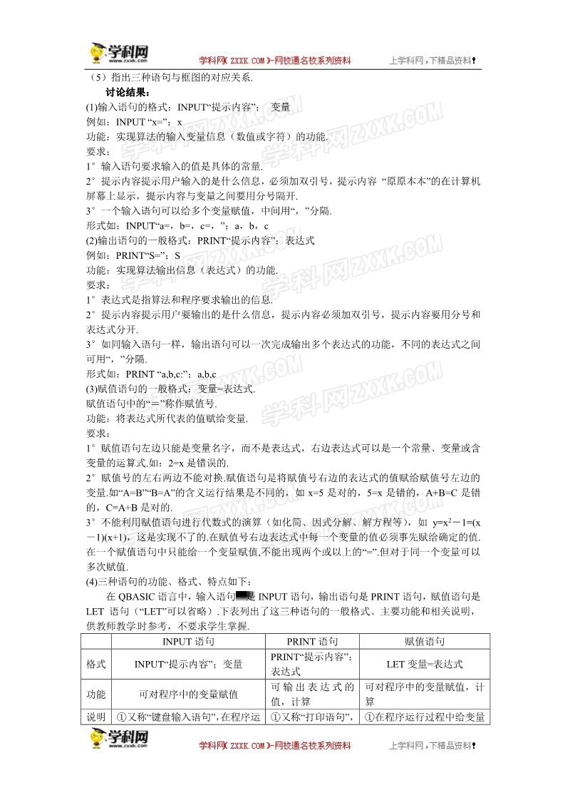 高中数学必修三1.2.1  输入语句、输出语句和赋值语句第2页