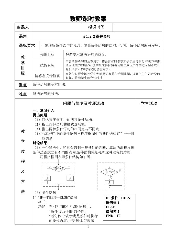 高中数学必修三1.2.2条件语句第1页