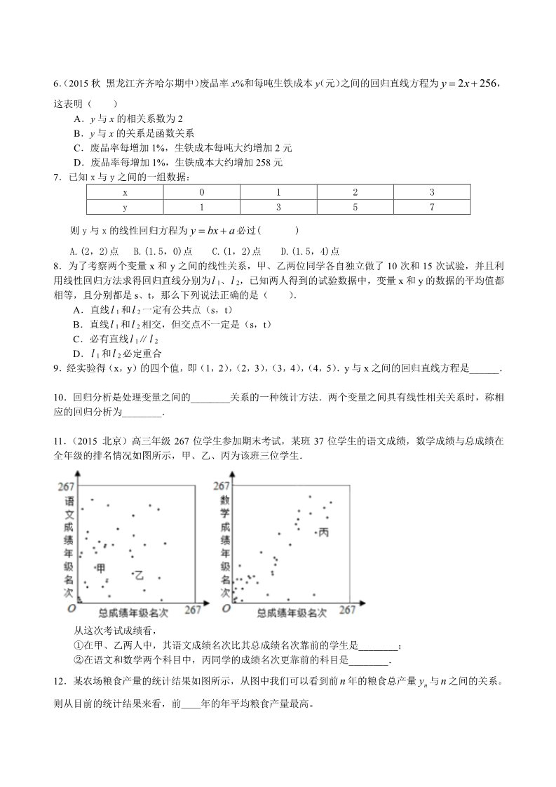 高中数学必修三巩固练习_变量间的相关关系_提高第2页