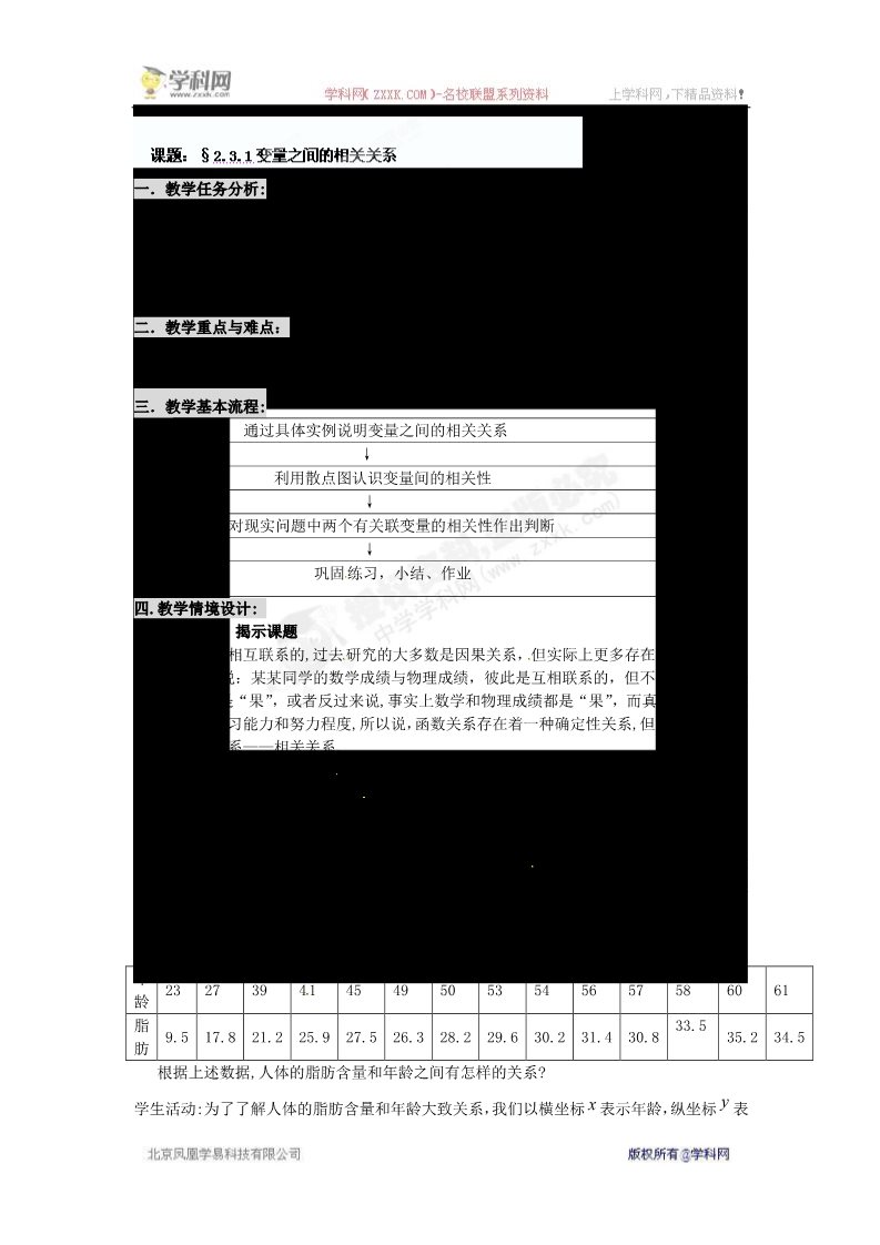 高中数学必修三2.3.1变量之间的相关关系》教案第1页