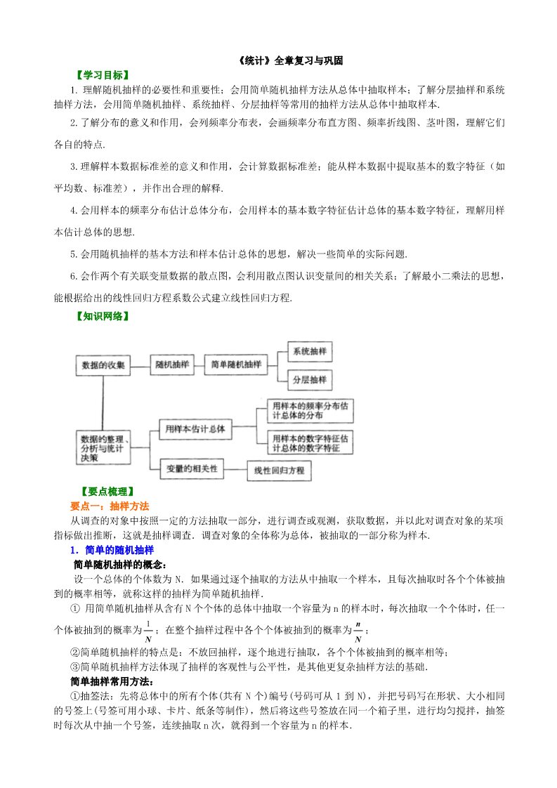 高中数学必修三知识讲解_《统计》全章复习与巩固第1页