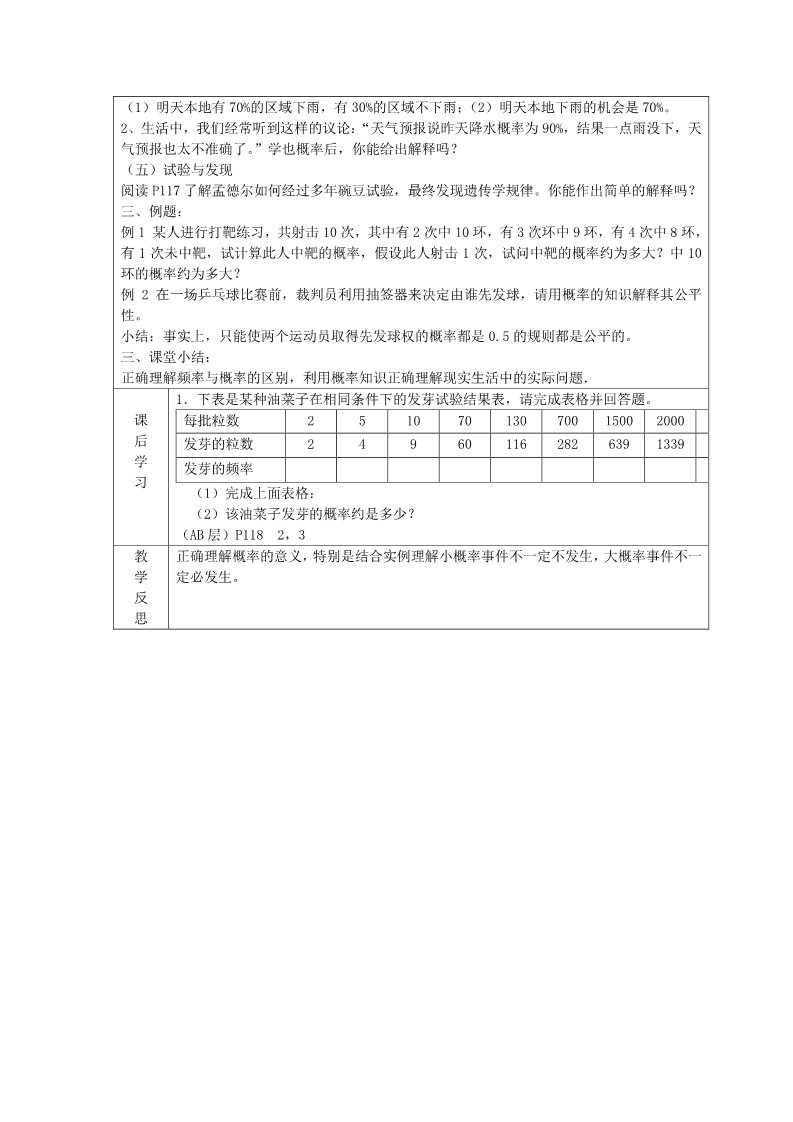 高中数学必修三 3.1.2 概率的意义教案 新人教A版必修3第2页