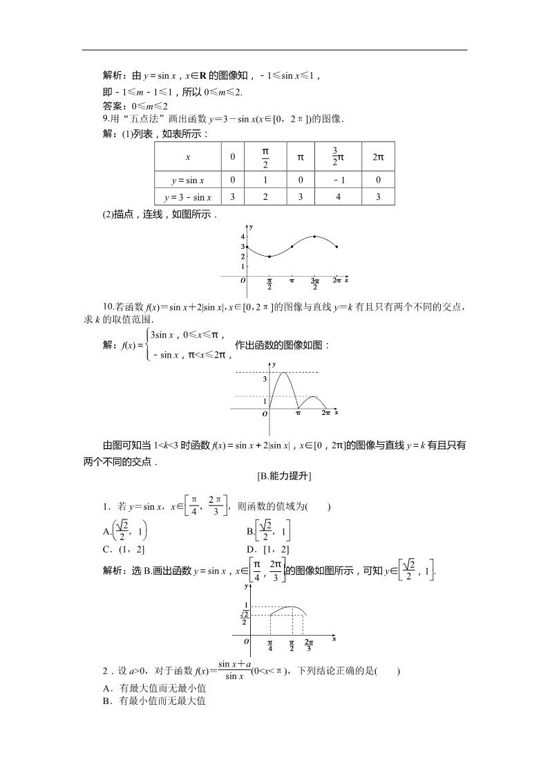 高中数学必修四5.1正弦函数的图像5.2 训练案知能提升 Word版含答案第3页