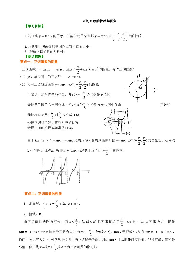 高中数学必修四知识讲解_正切函数的性质和图象_基础第1页