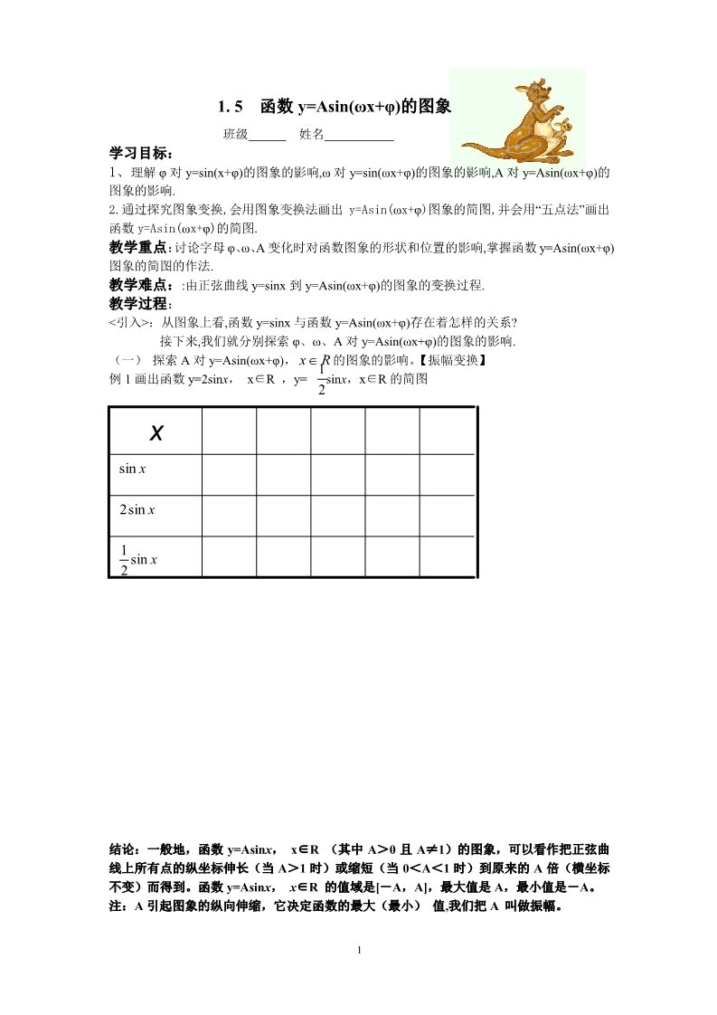 高中数学必修四1.5  函数y=Asin(ωx+φ)的图象第1页