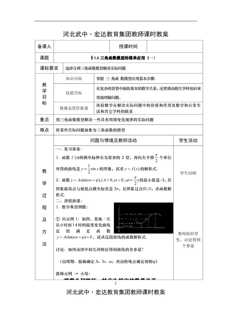 高中数学必修四1.6三角函数模型简单应用（1）第1页