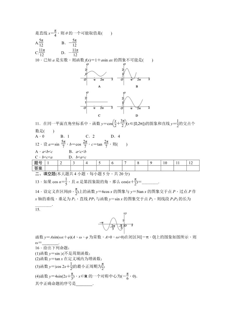 高中数学必修四第一章 三角函数 章末检测（B） Word版含答案第2页