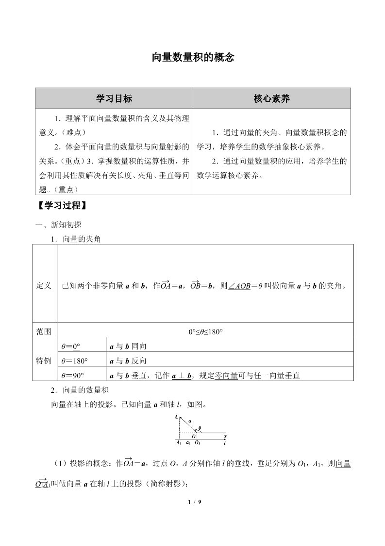 高中数学新B版必修三册8.1.1  向量数量积的概念第1页