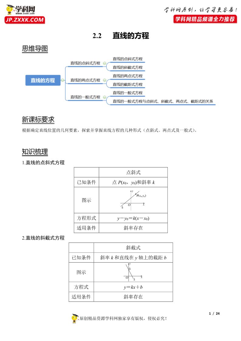 高中数学新A版选修一册2.2  直线的方程 (1)第1页