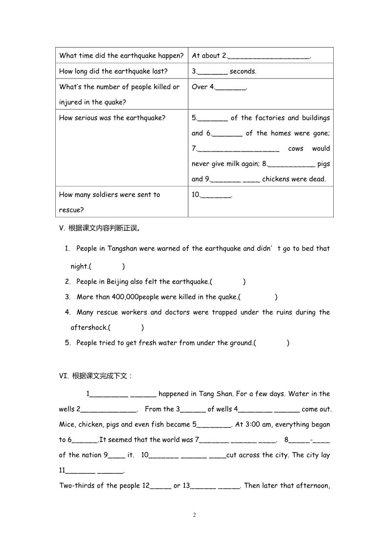 高中英语必修一（人教版）Unit 4 Earthquakes  Reading（新人教必修1）第2页