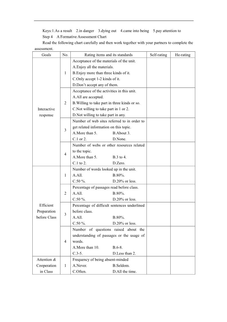 高中英语必修二（人教版）英语优秀教案（人教版）：必修二（Unit4 Wildlife protection--Period6 Assessment） 第3页