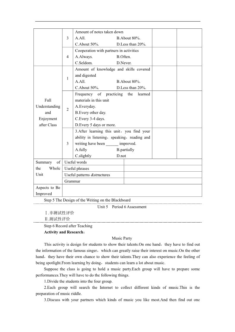高中英语必修二（人教版）英语优秀教案（人教版）：必修二（Unit5 Music--Period6 Assessment）第5页