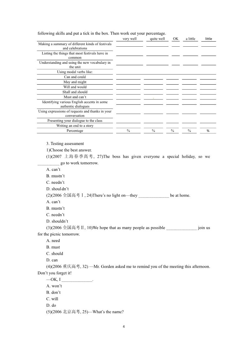 高中英语必修三（人教版）必修三Unit 1　Festivals around the world Period 7　Revision Summing up and learning tip第4页