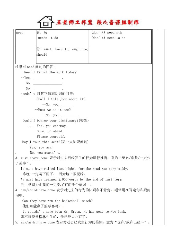 高中英语必修三（人教版）高中英语 Unit 2 Healthy eating情态动词语法学案 新人教版必修3第2页