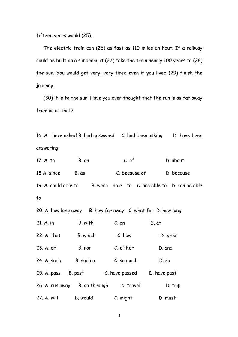 高中英语必修三（人教版）高中英语：Unit 4 Astronomy 单元综合评估测试（新人教必修3）第4页