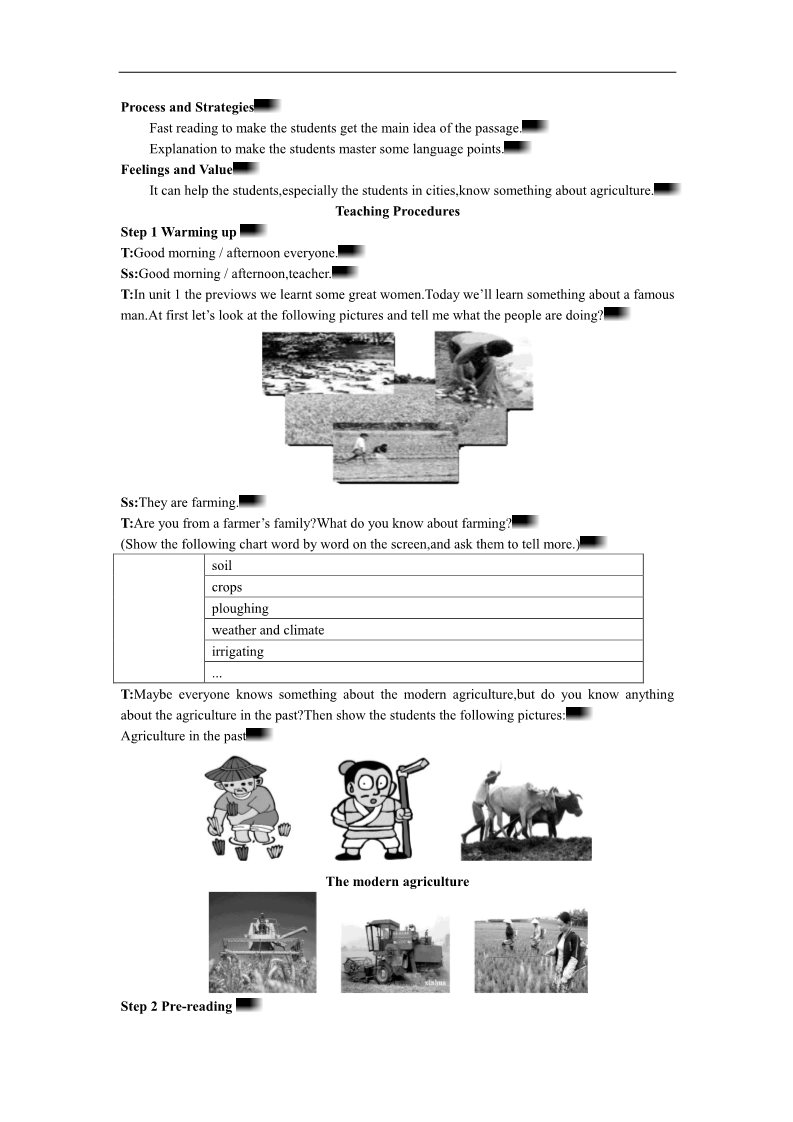 高中英语必修四（人教版）英语优秀教案（人教版）：必修四 period 1  Warming up and Reading（Unit 2 Working the land） 第2页