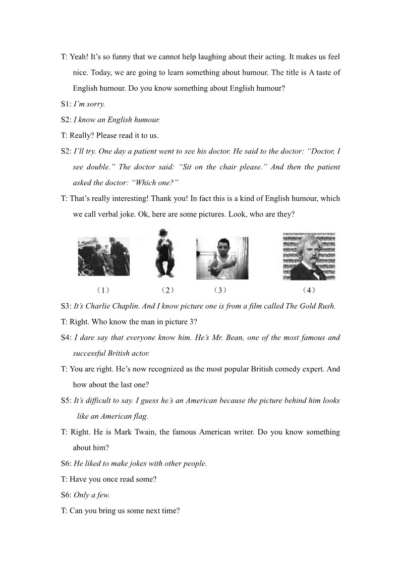 高中英语必修四（人教版）Unit 3 A taste of English humour 教案第5页