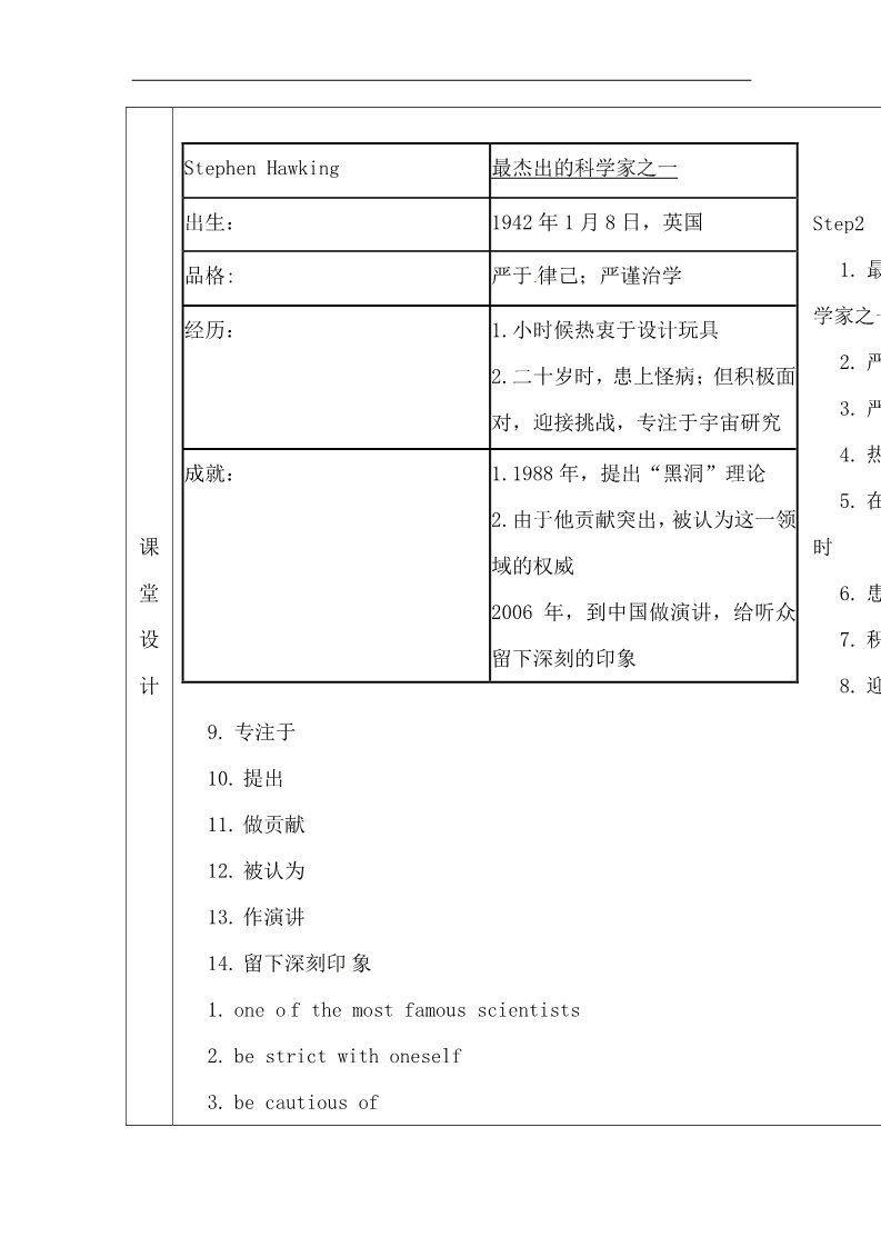 高中英语必修五（人教版）人教版高中英语必修五教案：Unit 1 Great Scientists  period 4第2页