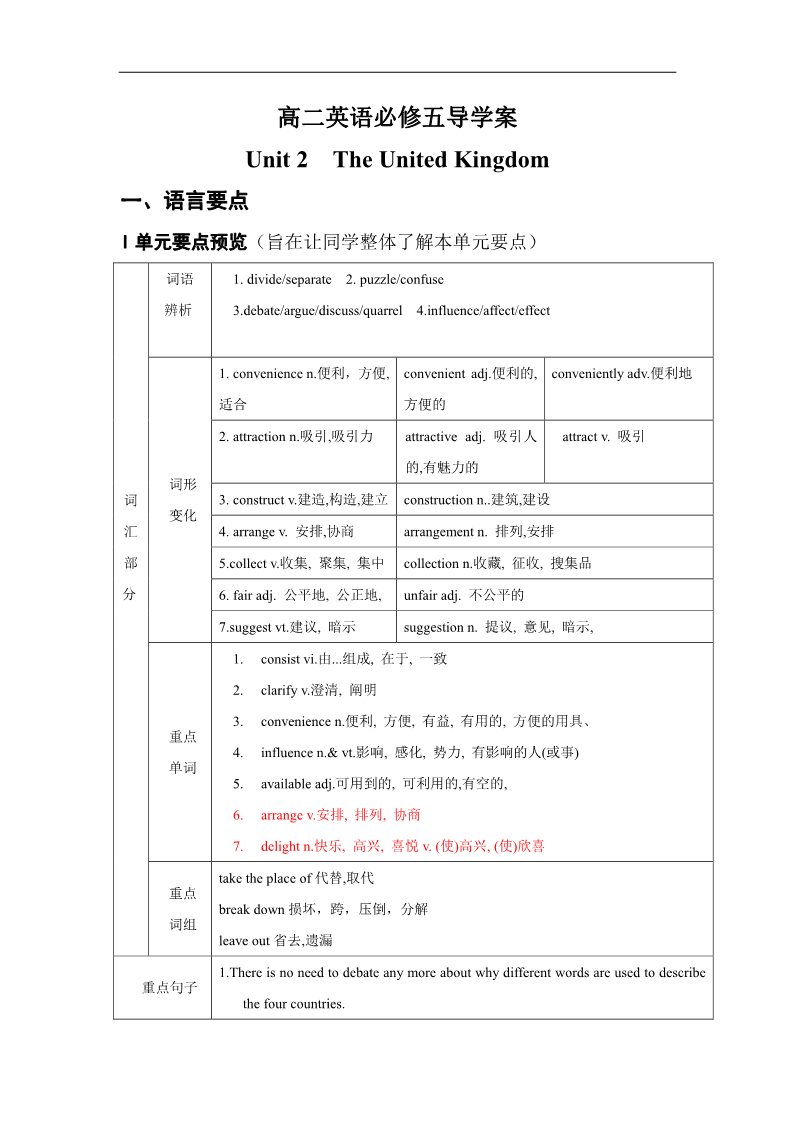 高中英语必修五（人教版）高中英语（新人教版 必修五）导学案：Unit2 The United Kingdom（30页）第1页