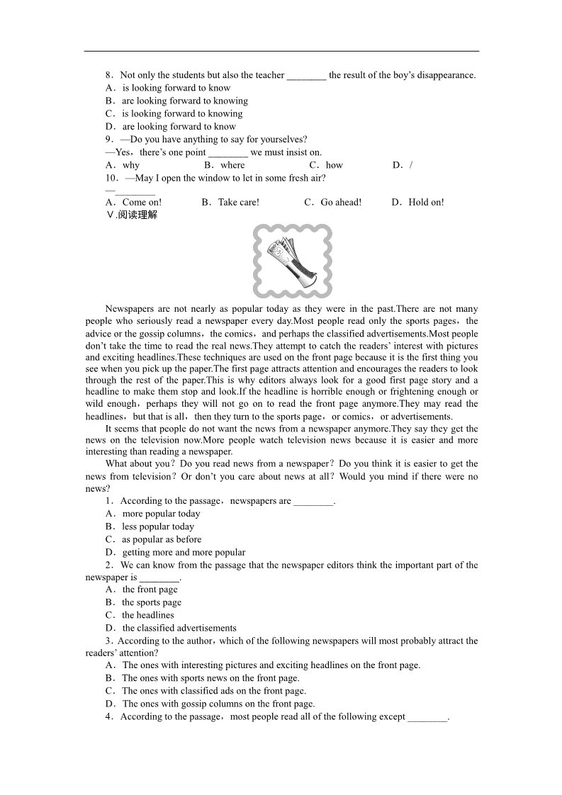 高中英语必修五（人教版）高中英语（人教版，必修5）课时作业：Unit 4 Period Three第2页