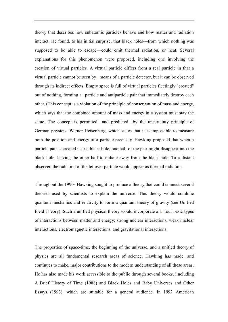 高中英语必修五（人教版）高中英语人教必修5素材：Hawking, Stephen William第3页