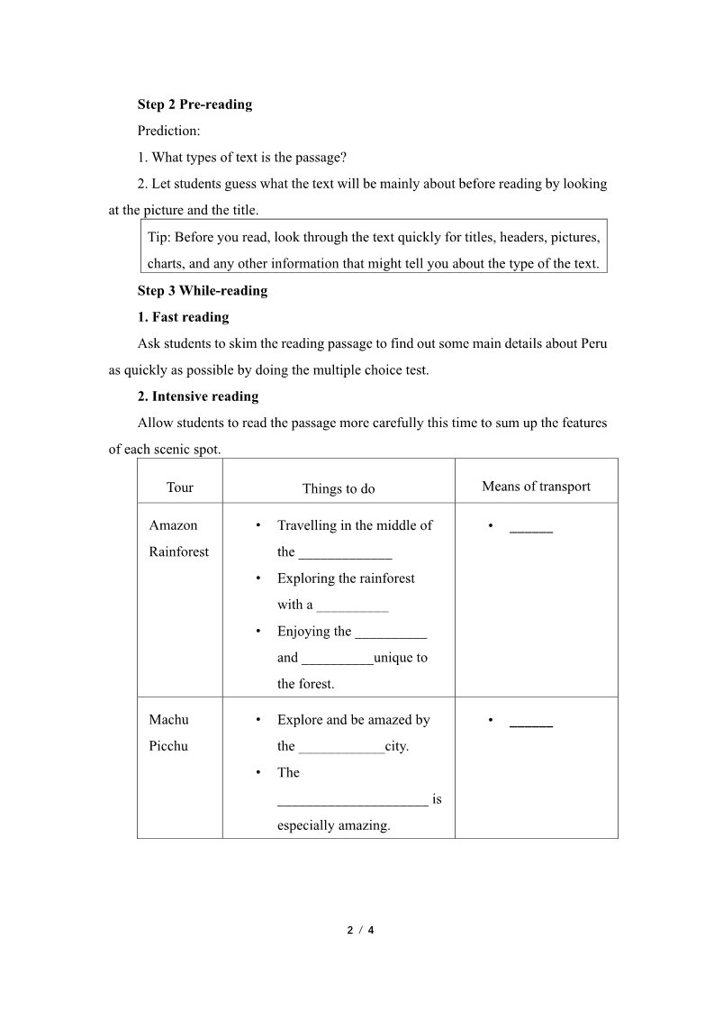 高中英语新版一册Unit 2 Travelling Around-Reading and Thinking(教案)第2页