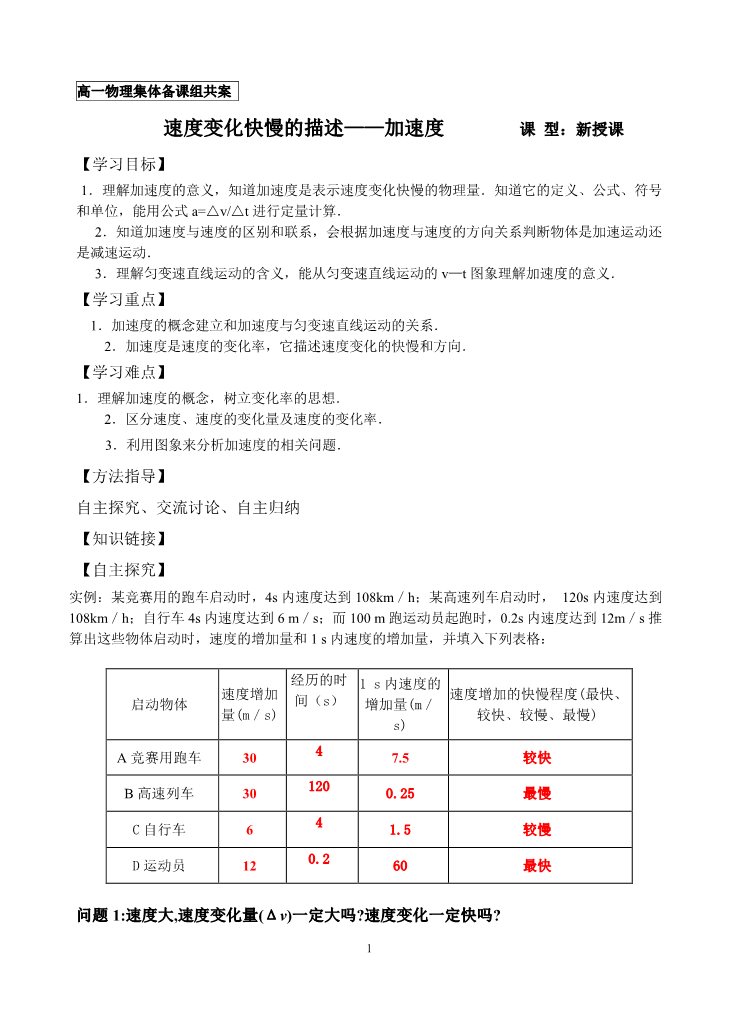 高中物理必修一物理8-速度变化快慢的描述——加速度第1页