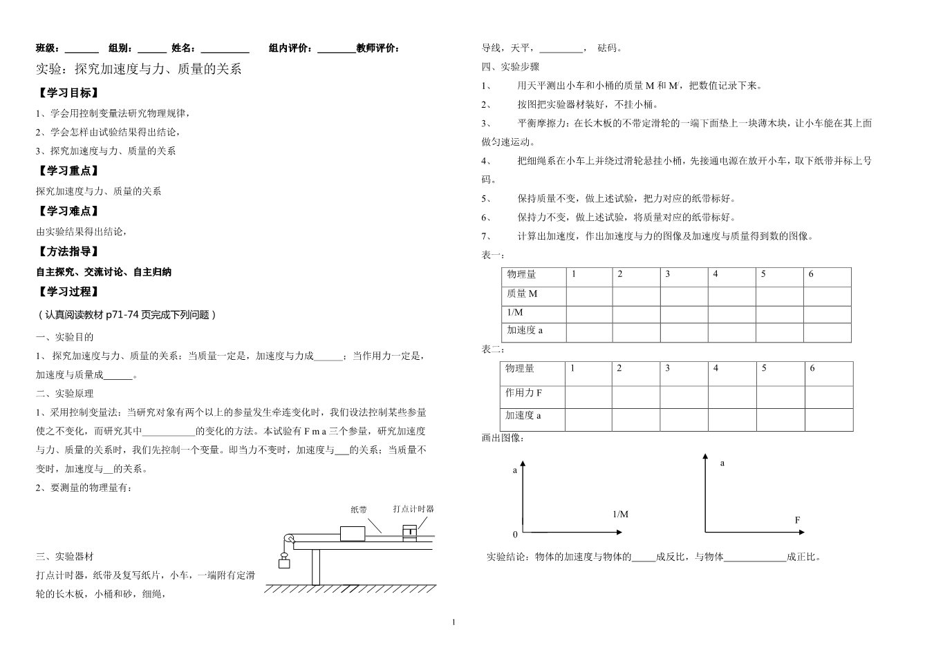 高中物理必修一物理31-实验：探究加速度与力、质量的关系第1页