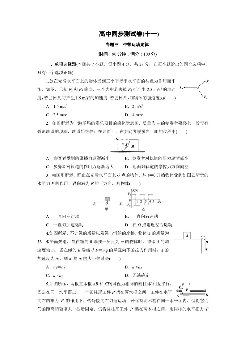 高中物理必修一人教物理必修1：高中同步测试卷（十一） Word版含解析第1页