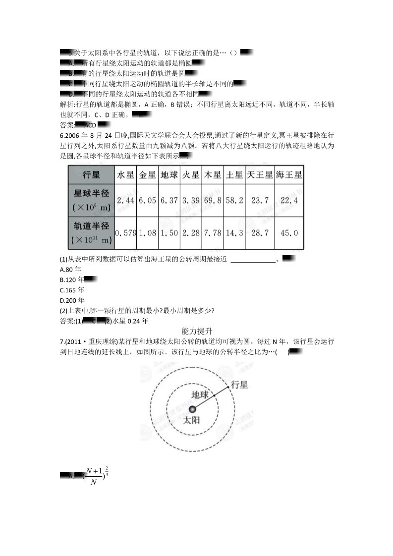 高中物理必修二第6章 万有引力与航天.1 演练提升及答案第2页