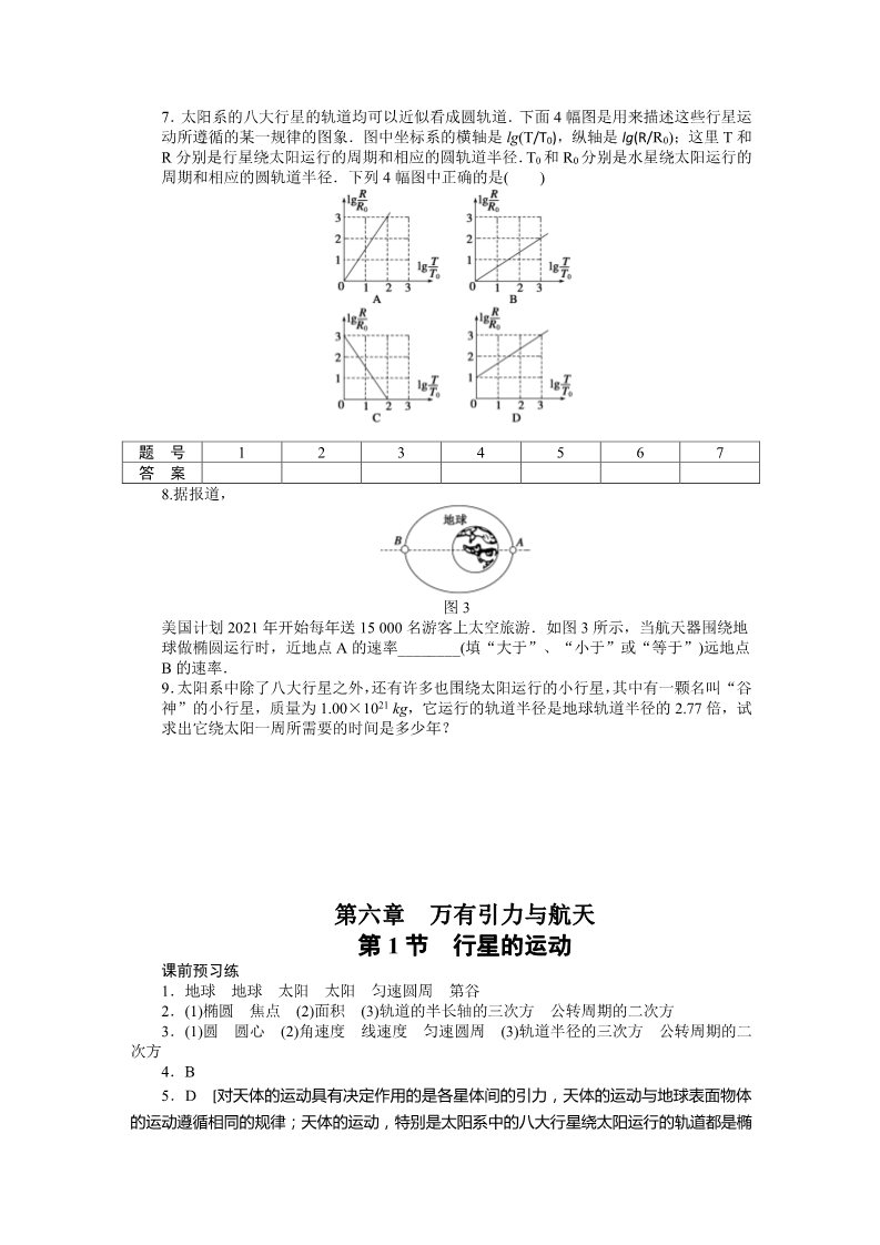 高中物理必修二第6章 万有引力与航天 第一节行星的运动第4页