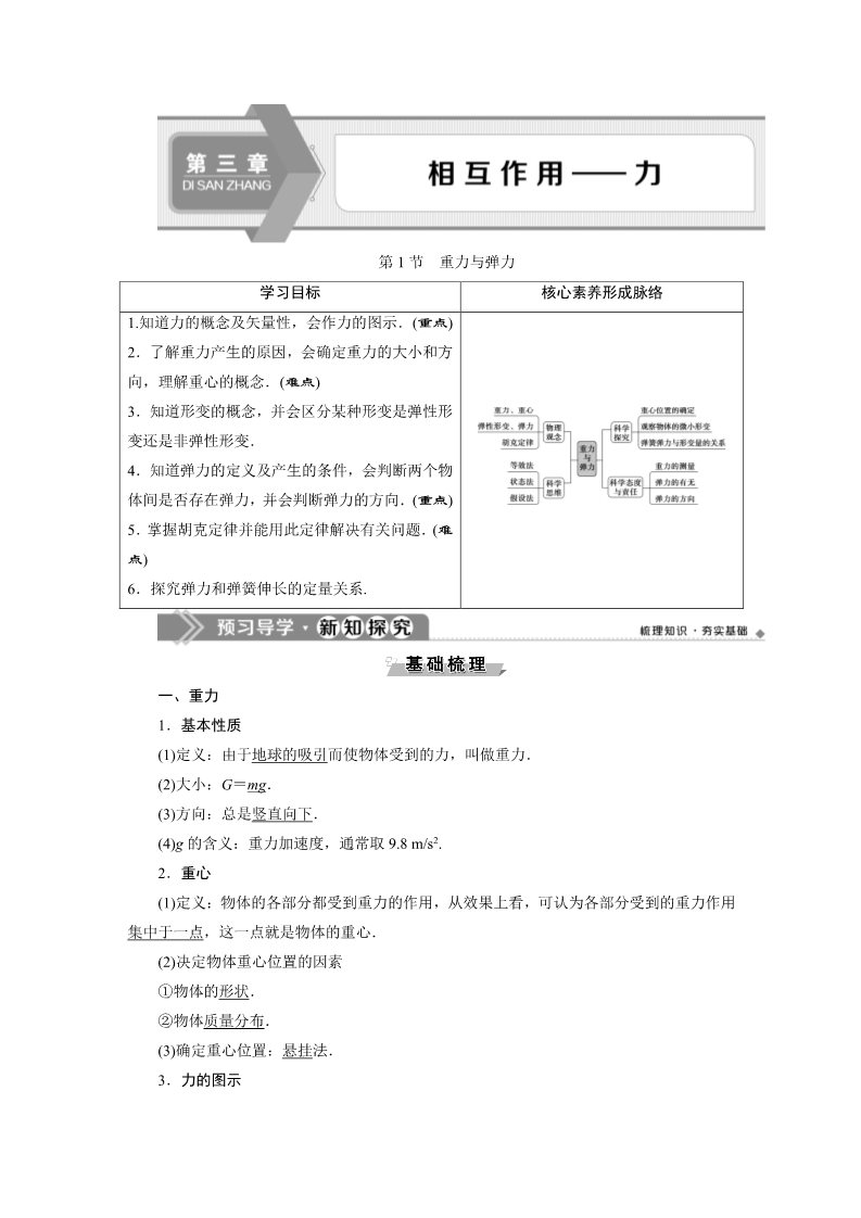 高中物理新版必修一册1 第1节　重力与弹力第1页