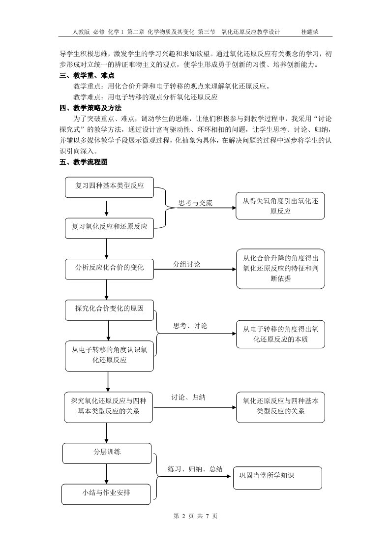 高中化学 必修一江西省鹰潭市第一中学人教版 必修 化学1 第二章 化学物质及其变化 第三节 《氧化还原反应》教学设计（第一课时）第2页