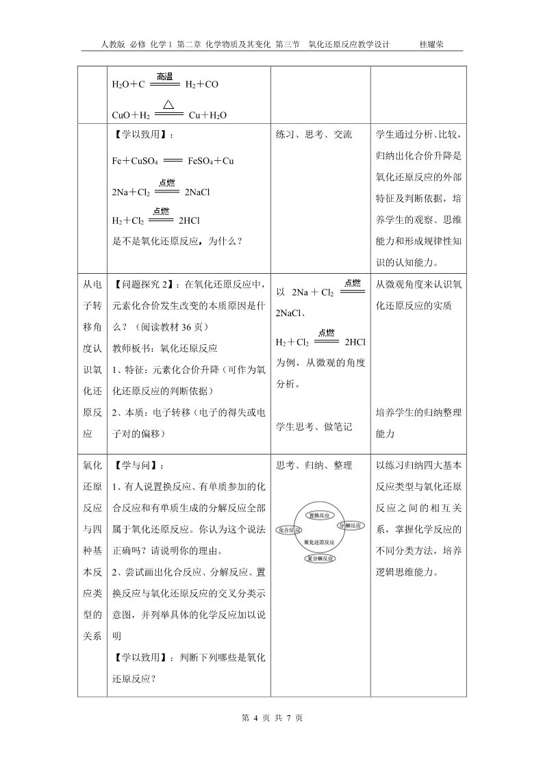 高中化学 必修一江西省鹰潭市第一中学人教版 必修 化学1 第二章 化学物质及其变化 第三节 《氧化还原反应》教学设计（第一课时）第4页