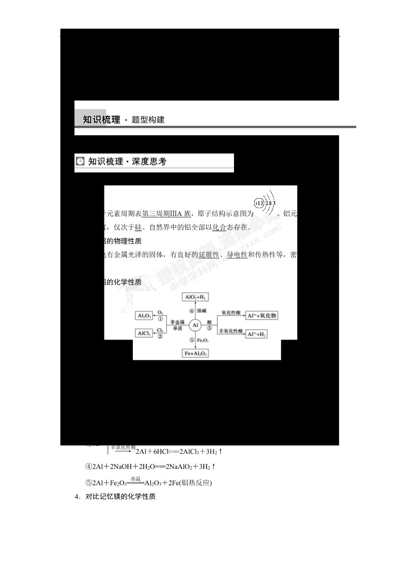 高中化学 必修一【步步高】2014届新人教课标Ⅰ高三化学一轮总复习资料word版：第三章 第2讲 铝及其重要化合物第1页