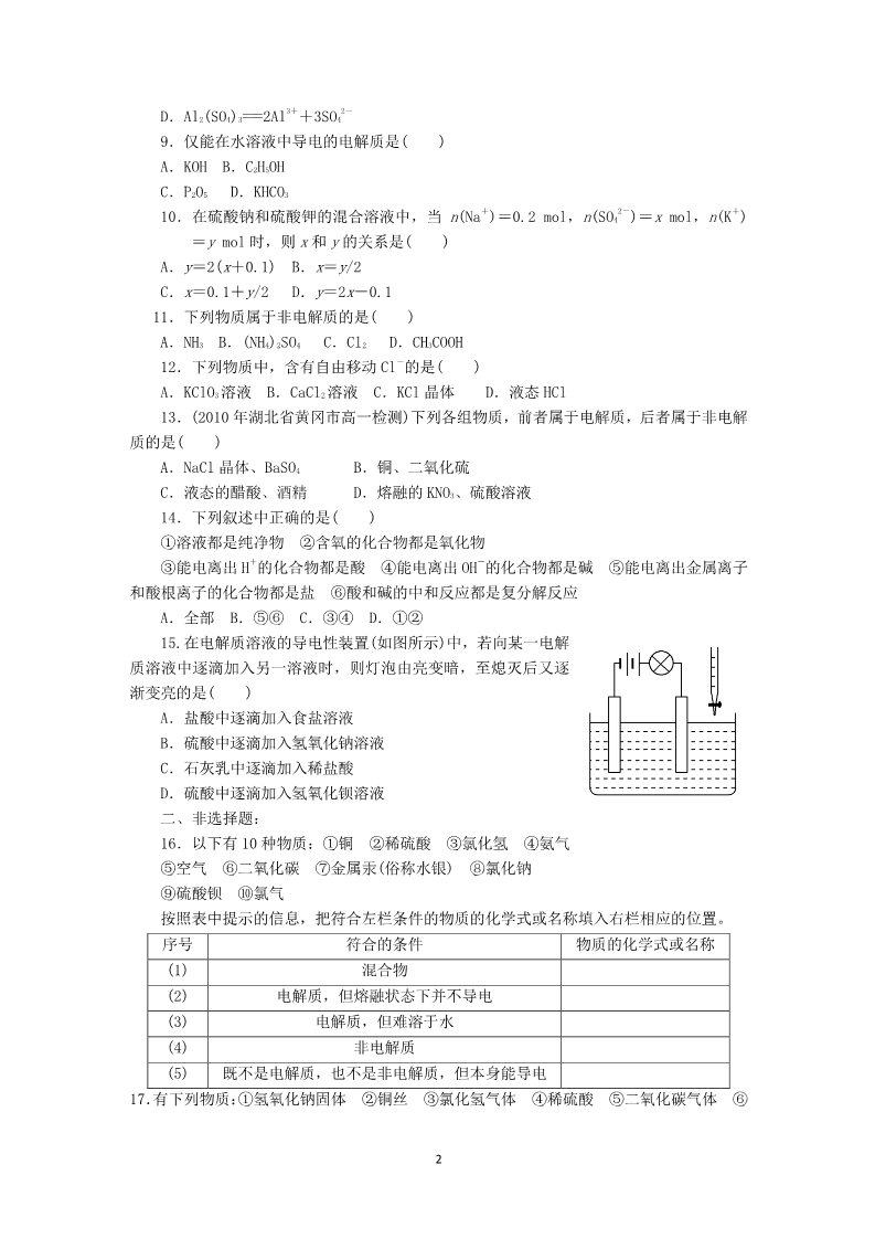 高中化学 必修一第2章第1节第1课时练习（酸碱盐）第2页