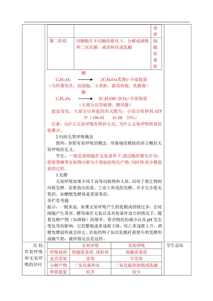 高中生物必修一人教高中生物必修1教案： 5.3 ATP的主要来源——细胞呼吸 1第5页