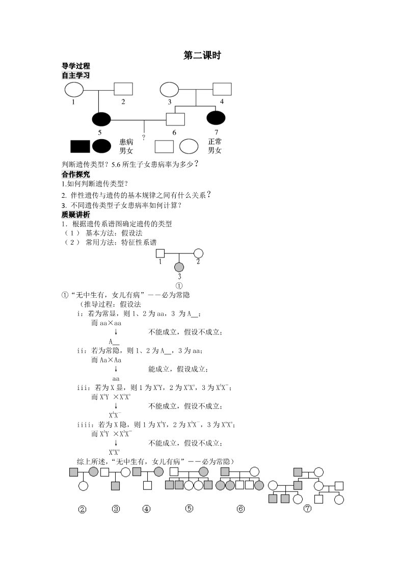 高中生物必修二人教高中生物必修2导学案：第二章第3节 伴性遗传第2课时第1页