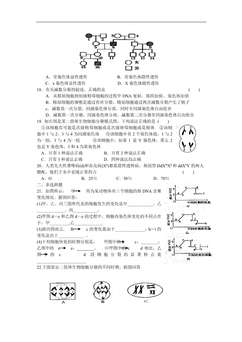 高中生物必修二新人教版高中生物必修2第2章《基因和染色体的关系》(单元)word同步测试一第3页