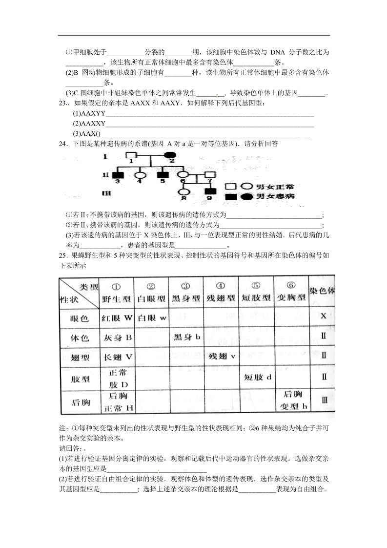 高中生物必修二新人教版高中生物必修2第2章《基因和染色体的关系》(单元)word同步测试一第4页