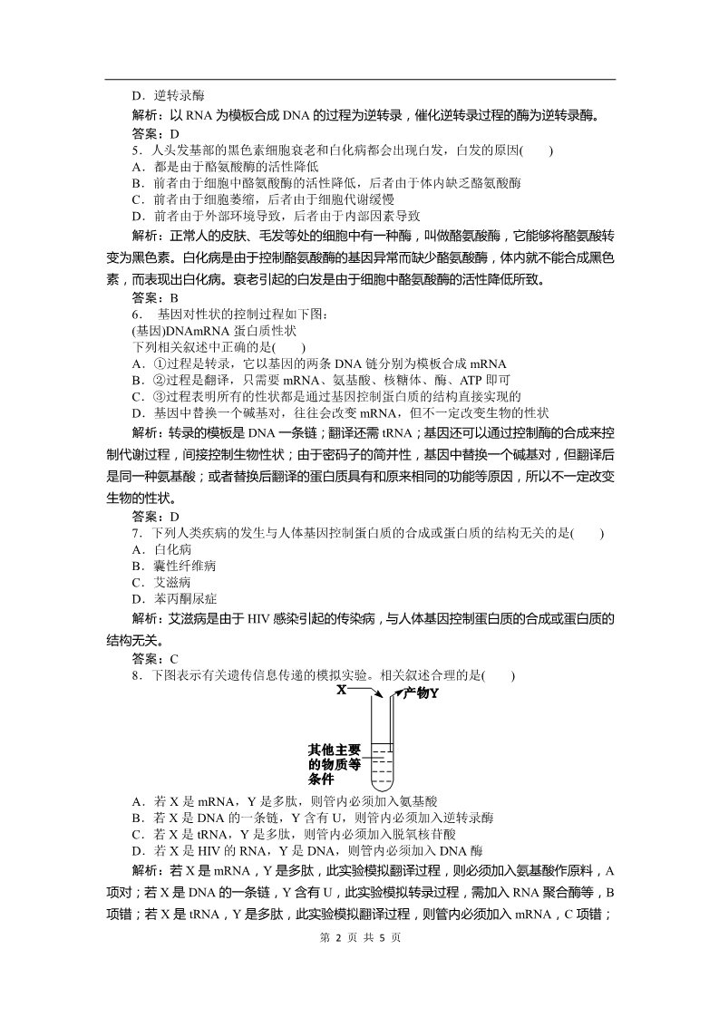 高中生物必修二必修二课时训练（第四章 第二讲 基因对性状的控制）第2页