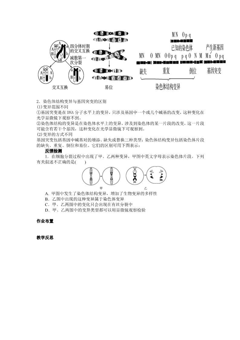 高中生物必修二人教高中生物必修2导学案：第五章第二节 染色体变异第1课时第2页