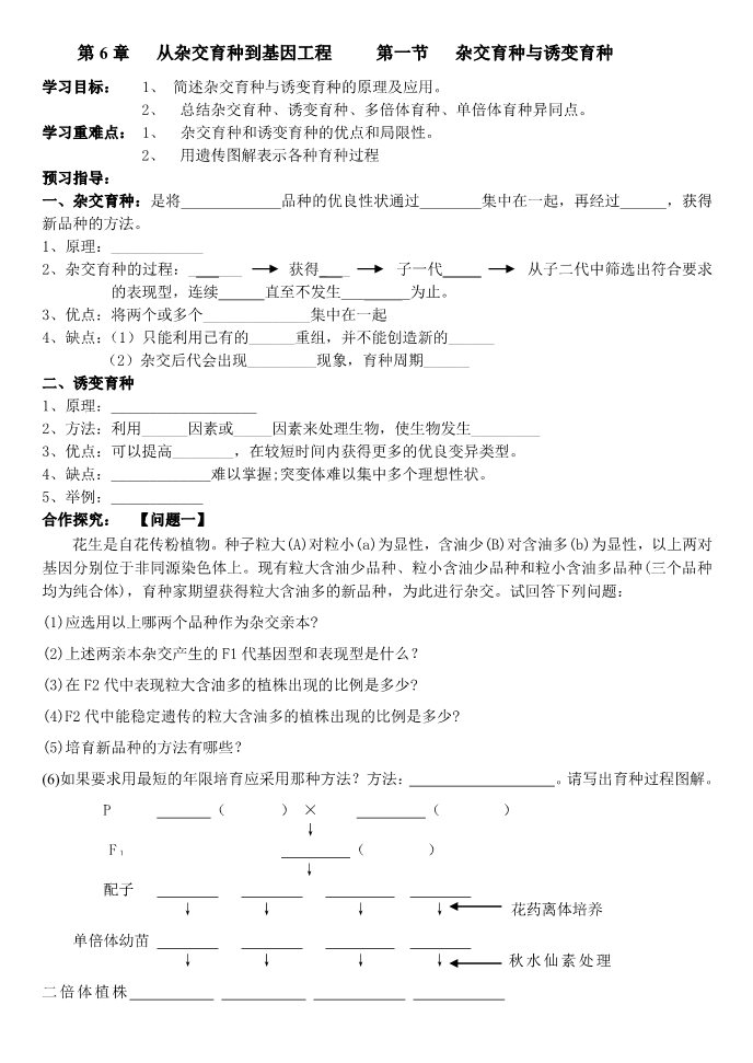 高中生物必修二学案第六章杂交育种与诱变育种第1页