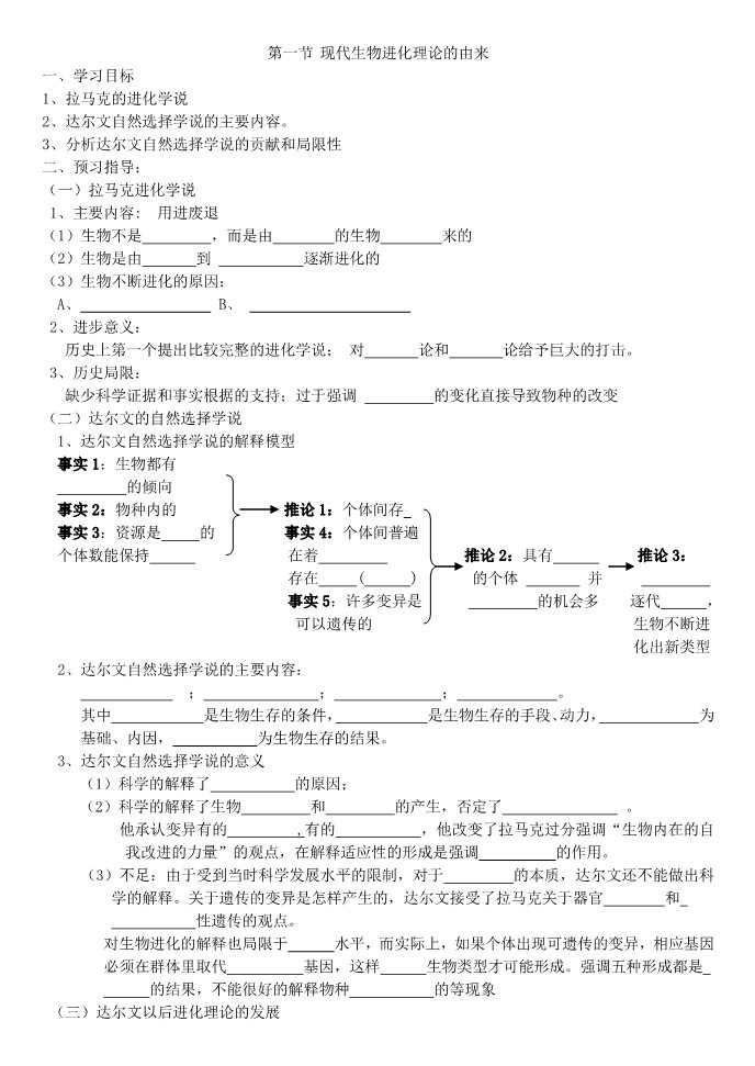 高中生物必修二现代生物进化理论的由来第1页