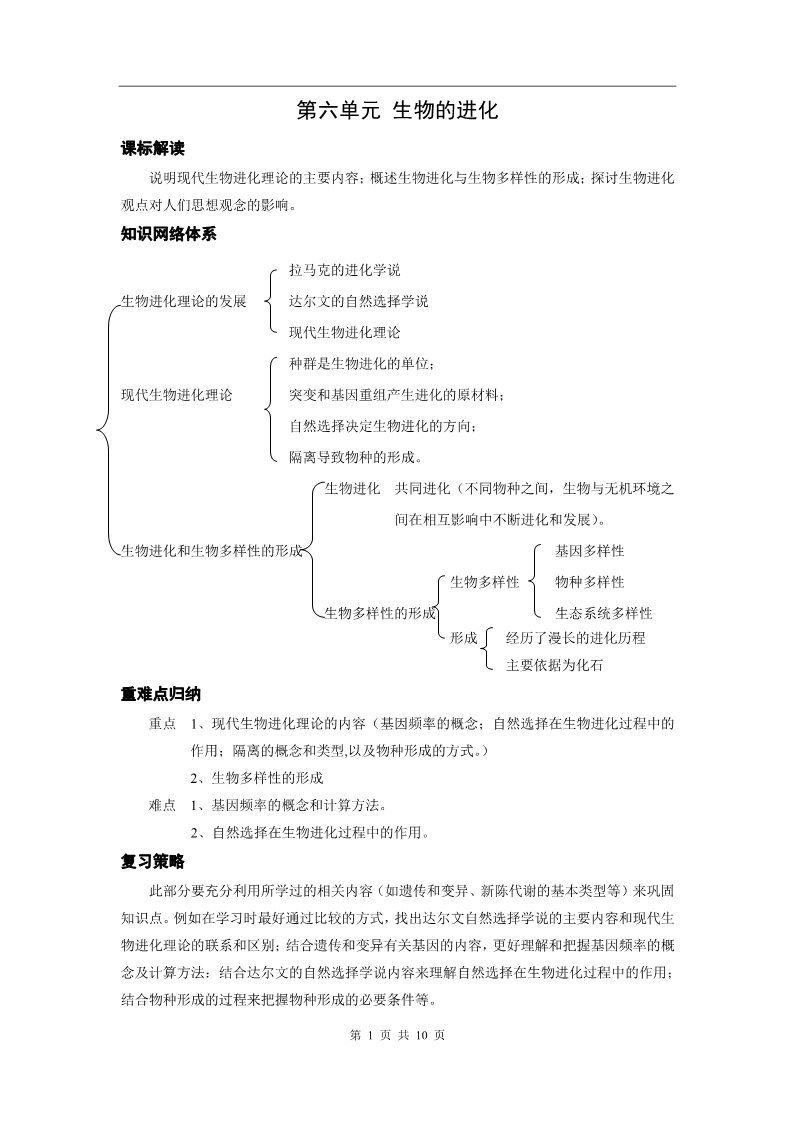 高中生物必修二新课标高中生物专题复习必修II第6、生物的进化第1页